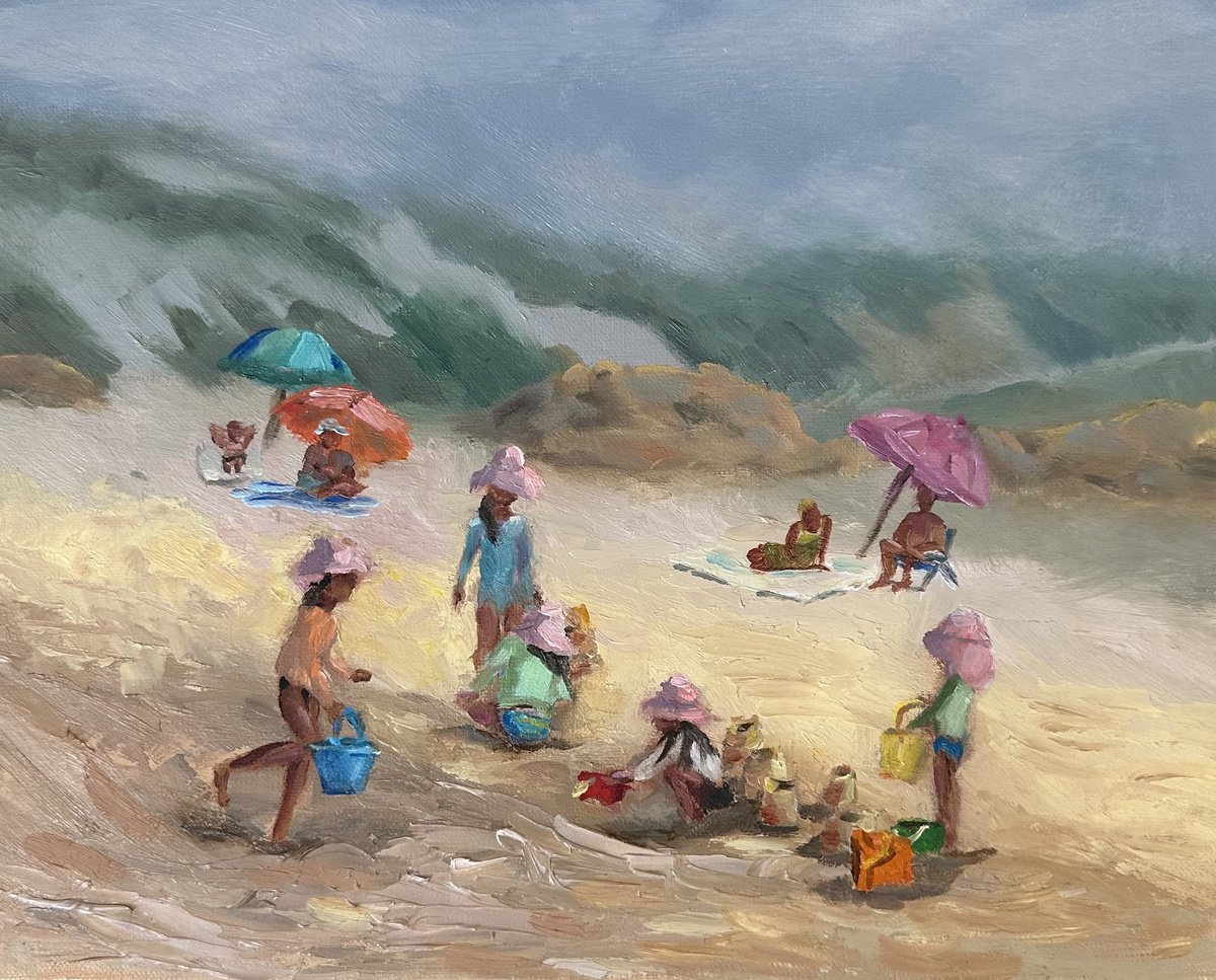 Impressionistic Portrait Oil Painting By Grace Diehl, 10 X 8, Pink Hats, Original Artwork