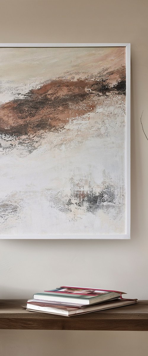 "Glow 3" Abstract white brown textured art by Alex
