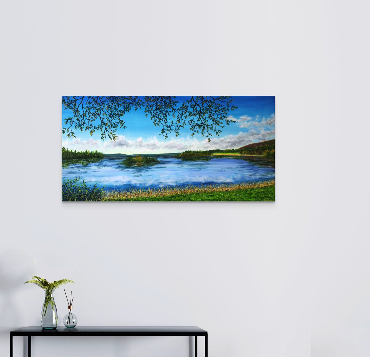Impressionistic Landscape Oil Painting By Hazel Thomson, 39 X 20, Lake Of Menteith, Original Artwork