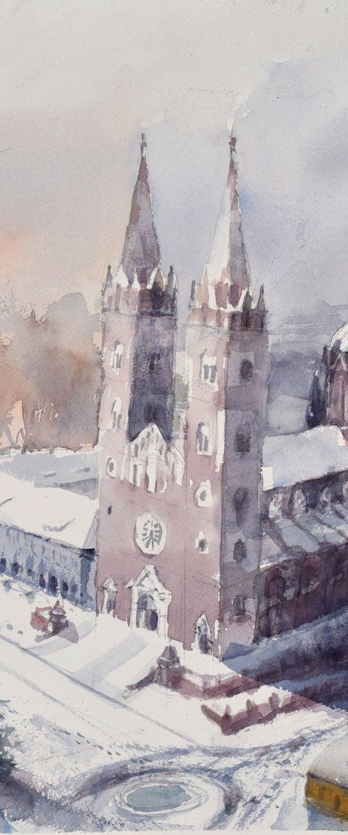 Cathedral in snow by Goran Žigolić Watercolors