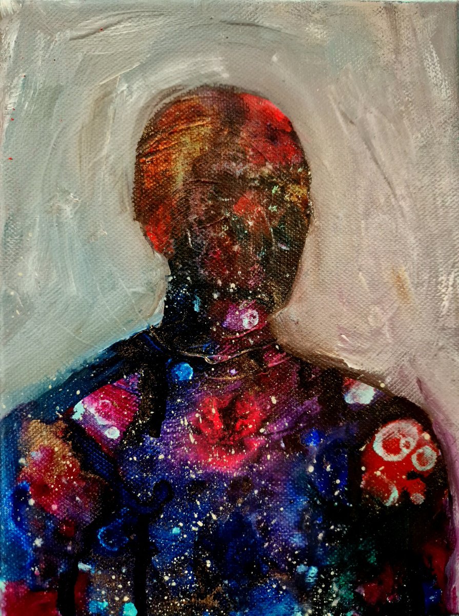 Abstract Portrait Acrylic Painting By Leezee Lee ( Georgiana L. Nicolae), 7 X 9", Stardust Persona, Original Artwork