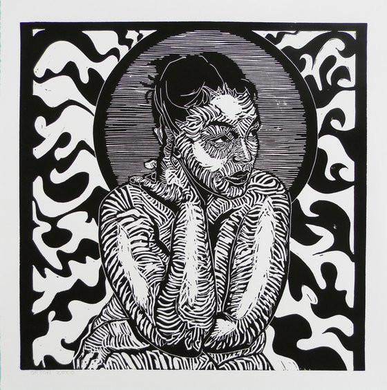 Nude Lino Cut Hand Pulled Print