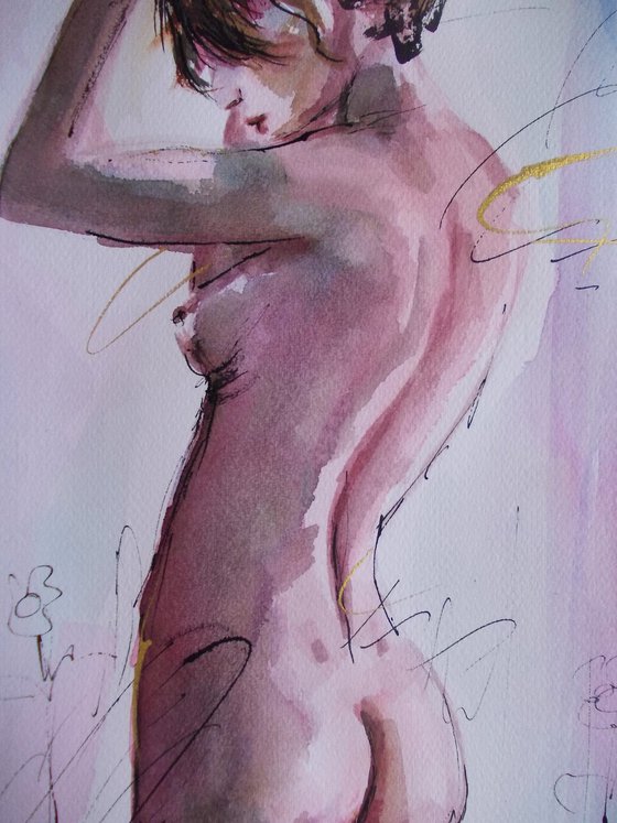 Mystery and Mist- Nude Woman Painting on Paper