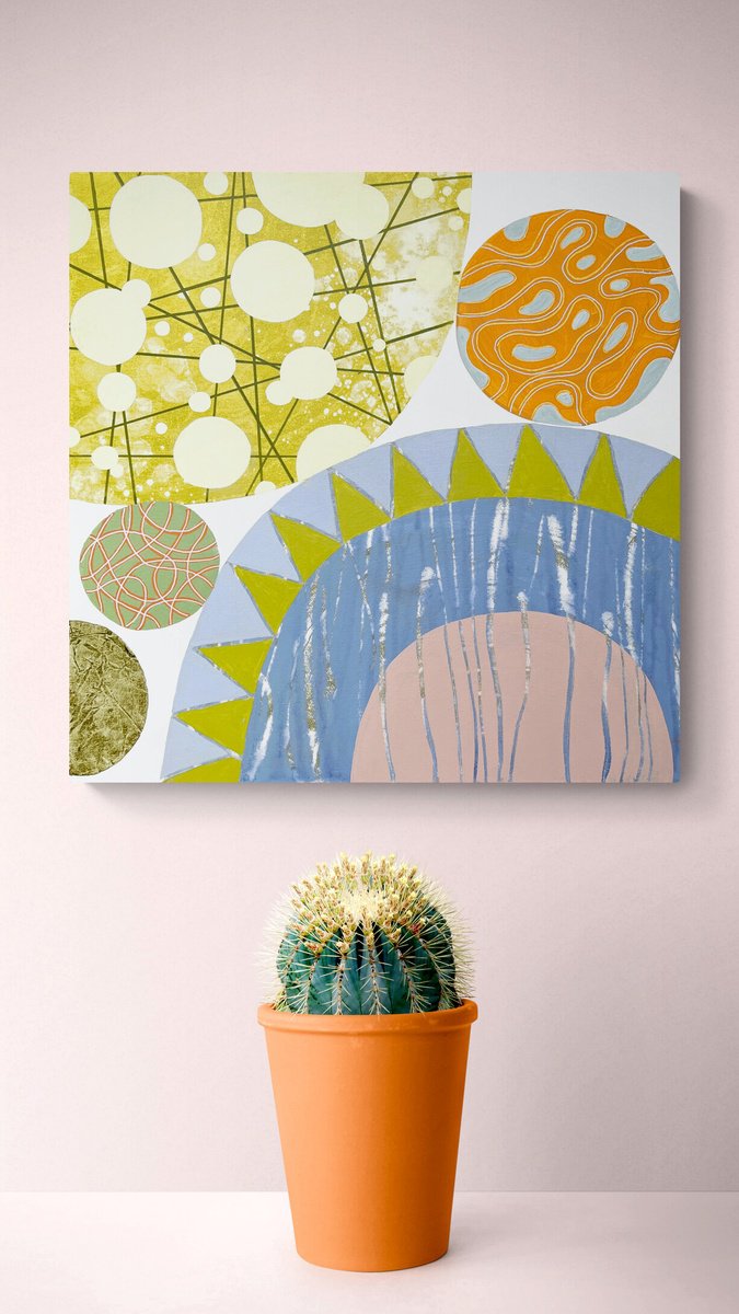 Geometric Abstract Acrylic Painting By Cristina Dalla Valentina, 16 X 16, Small Gatherings 7, Original Artwork