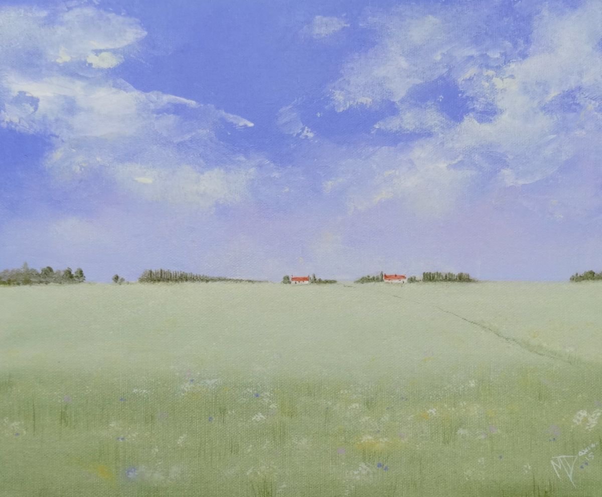 Impressionistic Landscape Oil Painting By Mel Davies Original Art, 12 X 10", Warm Days, Original Artwork