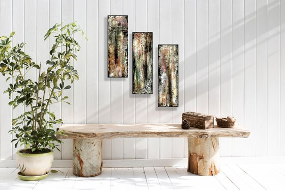 Remnants Of The Past Collection 1 - Set of 3 (3 Parts) - Mixed Media Abstract by Kathy Morton Stanion