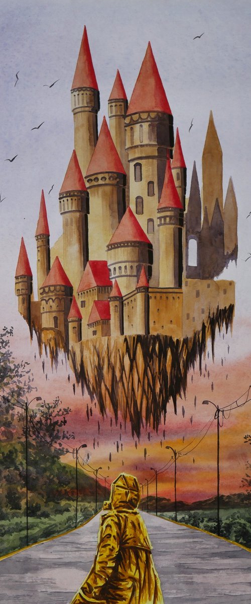 "Fantasy castle in the air" 2022 Watercolor on paper 70x50 by Eugene Gorbachenko