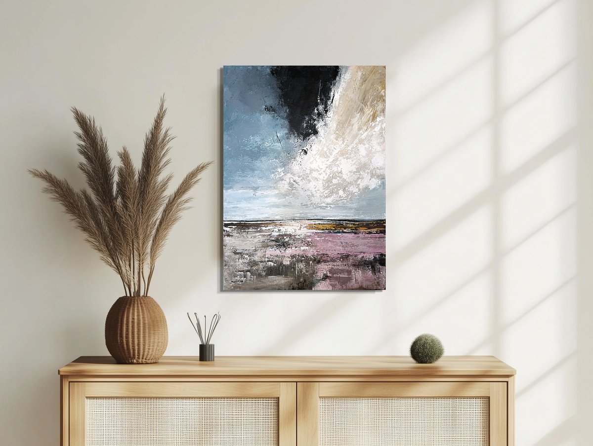 Blush Terrain - Blue Pink Abstract Landscape By Tatiana Malinovscaia, 20 X 28, Artwork For Sale On Artfinder