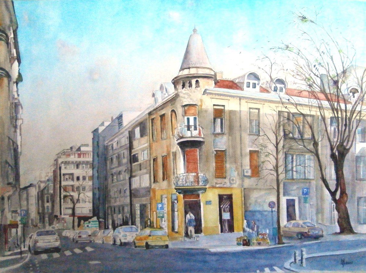 Impressionistic Cityscapes Watercolour By Zoran Mihajlovic Muza, 27 X 20", Awakening Of The Early Spring, Original Artwork