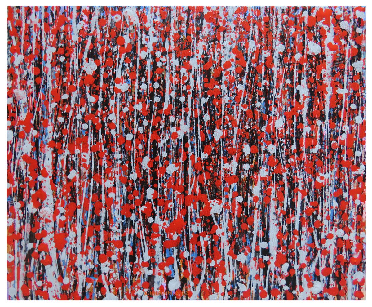 Abstract Acrylic Painting By Xuan Khanh Nguyen, 26 X 22", Black, Red And Gray, Original Artwork