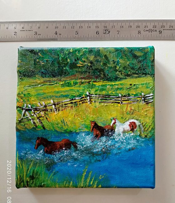 Ranch horses Miniature art