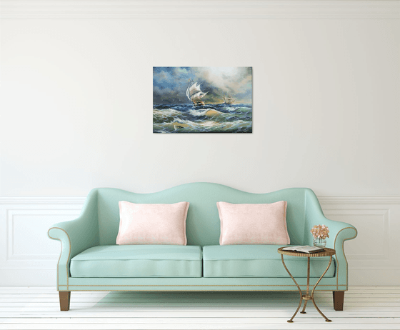 Restless sea (60x90cm, oil painting)
