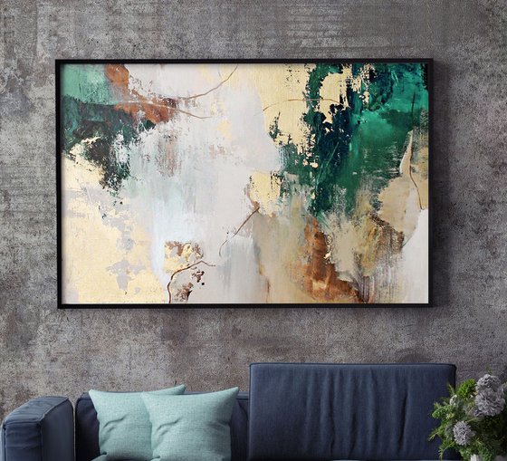 "Green Avalanche 2" Green gold brown abstract