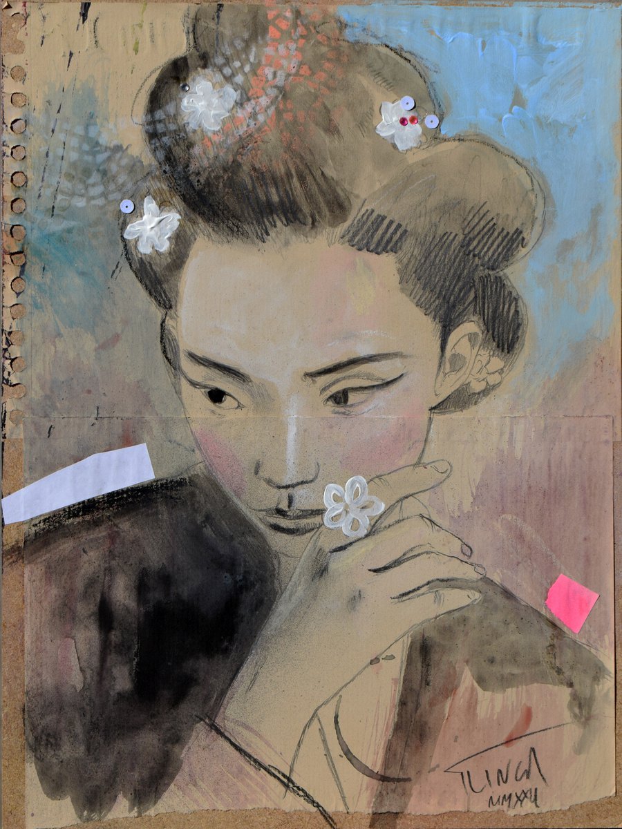 Impressionistic Portrait Painting By Catalin Ilinca, 12 X 16, Hanami (L