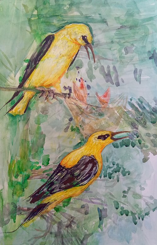 Two Yellow Birds by Velta Emilija Platupe