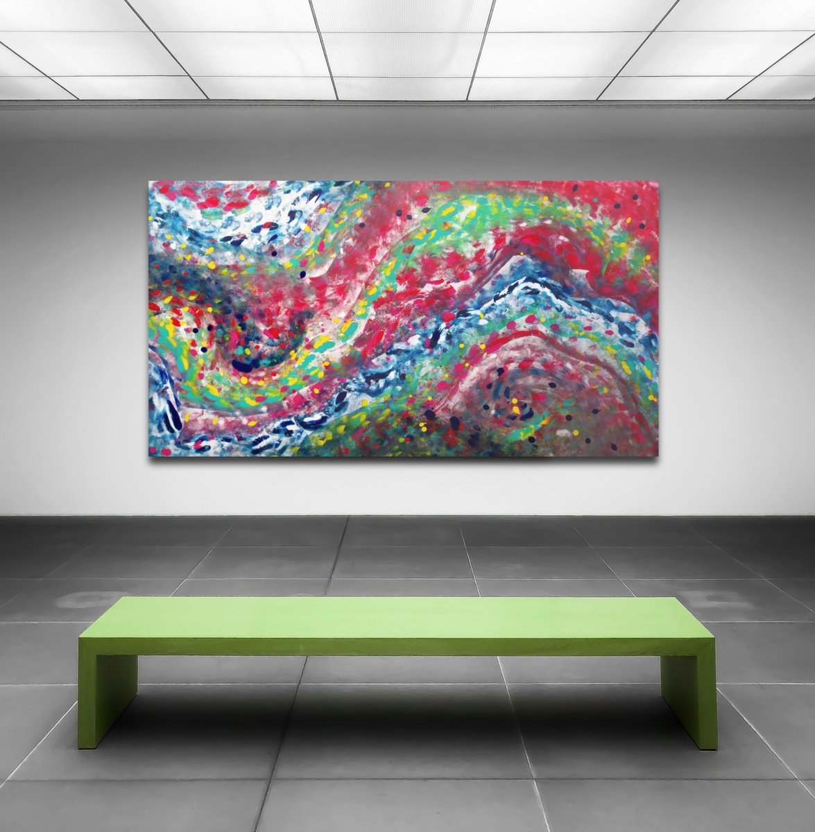 Abstract Acrylic Painting By Davide De Palma, 79 X 45, A Jazz Composition Ii, Original Artwork