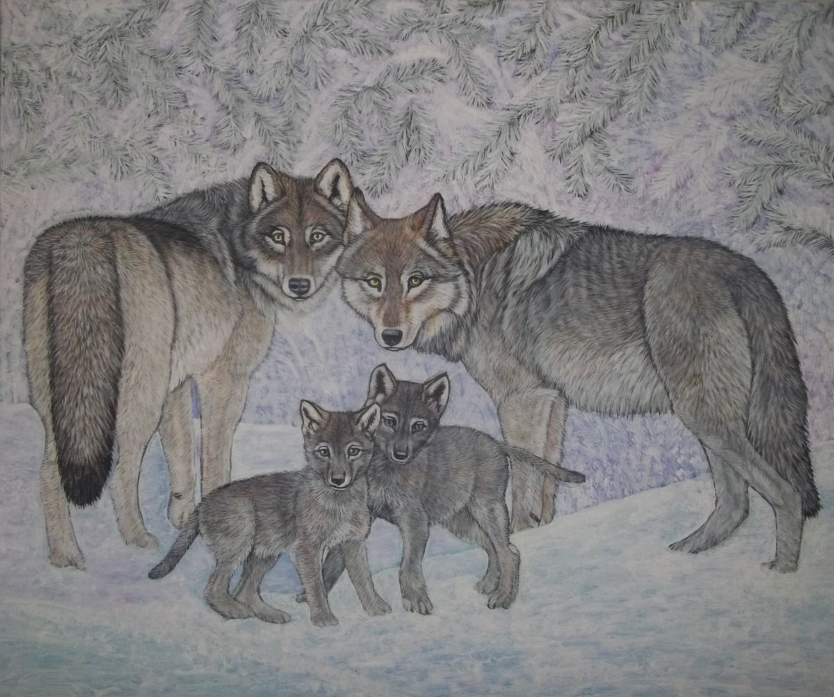 Snow day, Wolves and Pups by Sofya Mikeworth