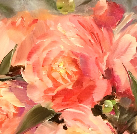 PEACH BLOSSOMS OF PEONIES - Modern still life. Beautiful peonies. Peach flowers. Abstract bouquet. Tenderness. Attention. Kindness.