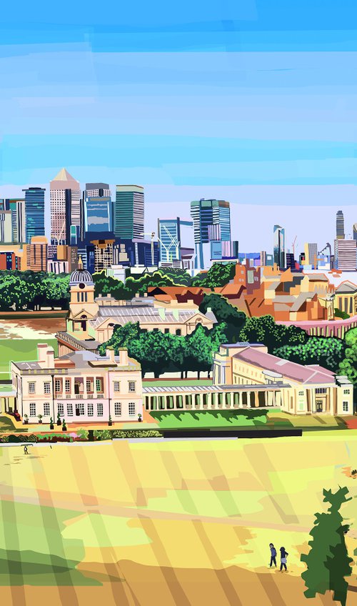 A3 Greenwich Skyline, London Illustration Print by Tomartacus