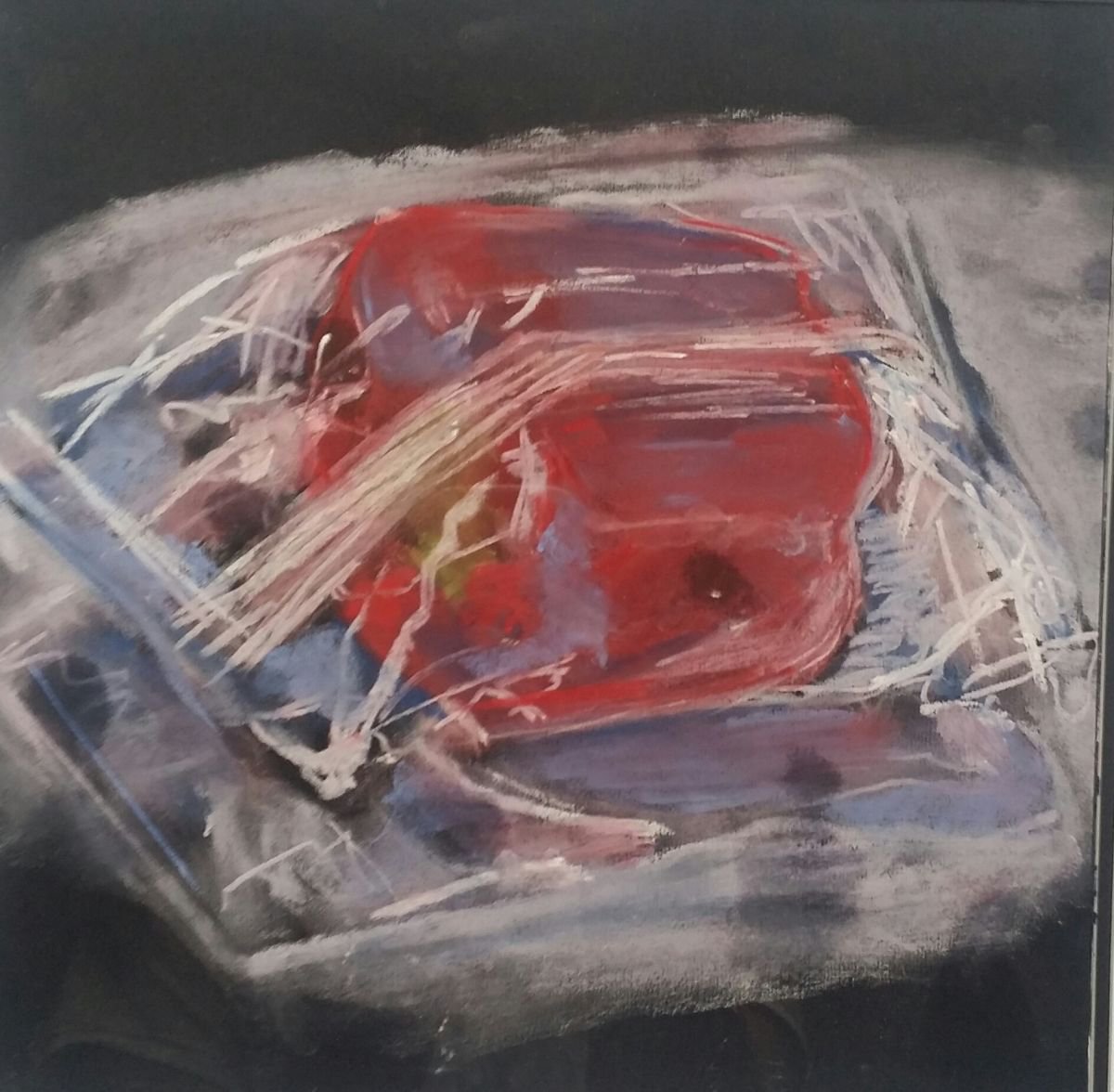 Impressionistic Botanical Pastel Drawing By Els Driesen, 18 X 18, Paprika In Cellophane, Original Artwork