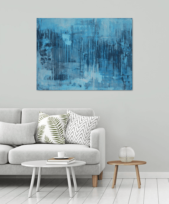 Blue Sea Tie-Dye Wabi-Sabi #8 48x36" abstract by Bo Kravchenko