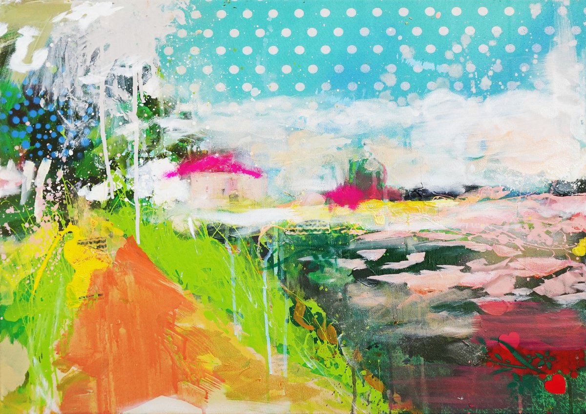 Organic Landscape Painting By Martina Palmoni, 28 X 20", La Casa Del Trasimeno, Original Artwork