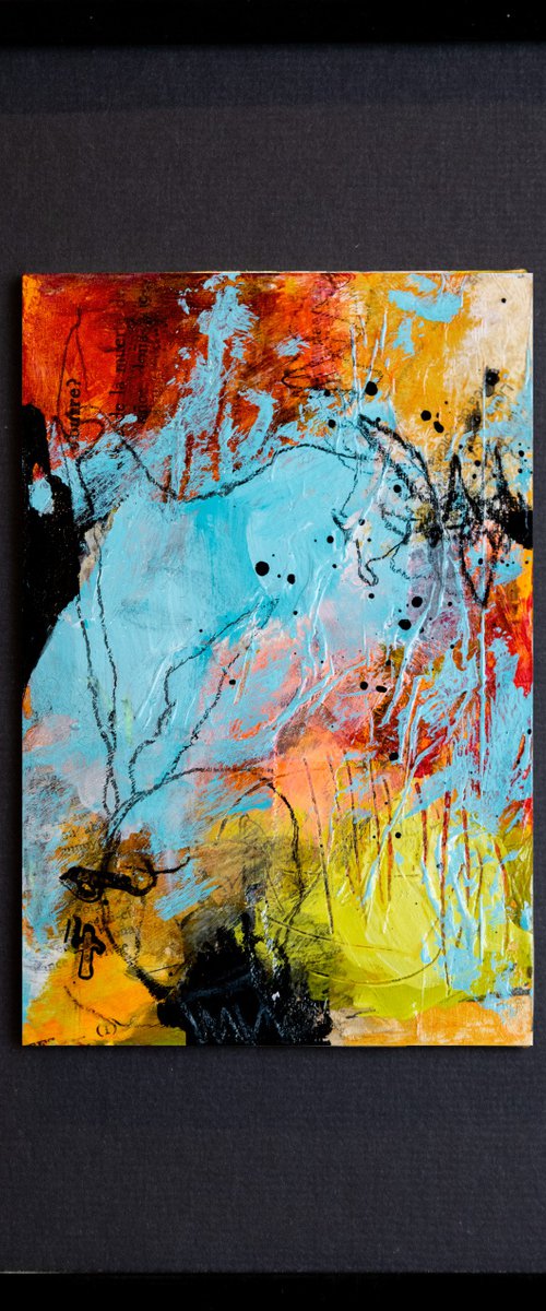 49 - Small abstract painting with mat by Chantal Proulx