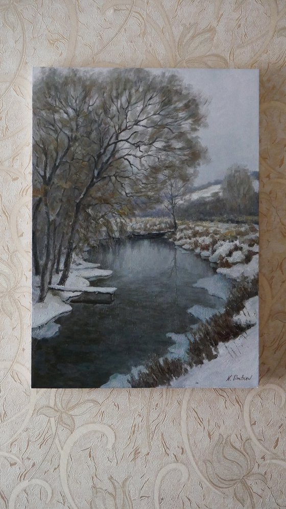 River winter landscape painting