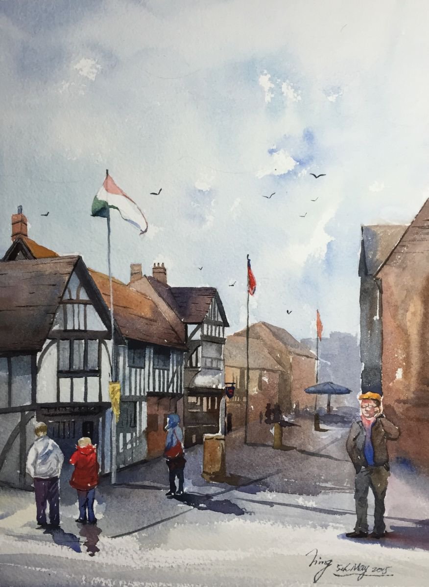 Impressionistic Cityscapes Watercolour By Jing Chen, 11 X 15, Little Town, Original Artwork