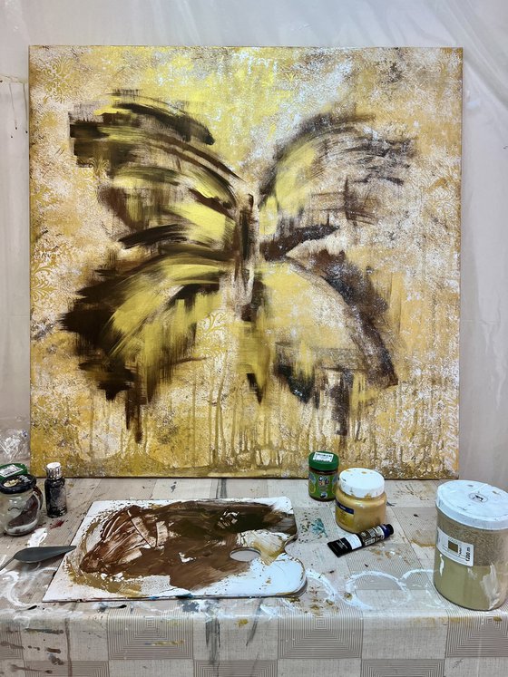 Gilded abstract butterfly painting.