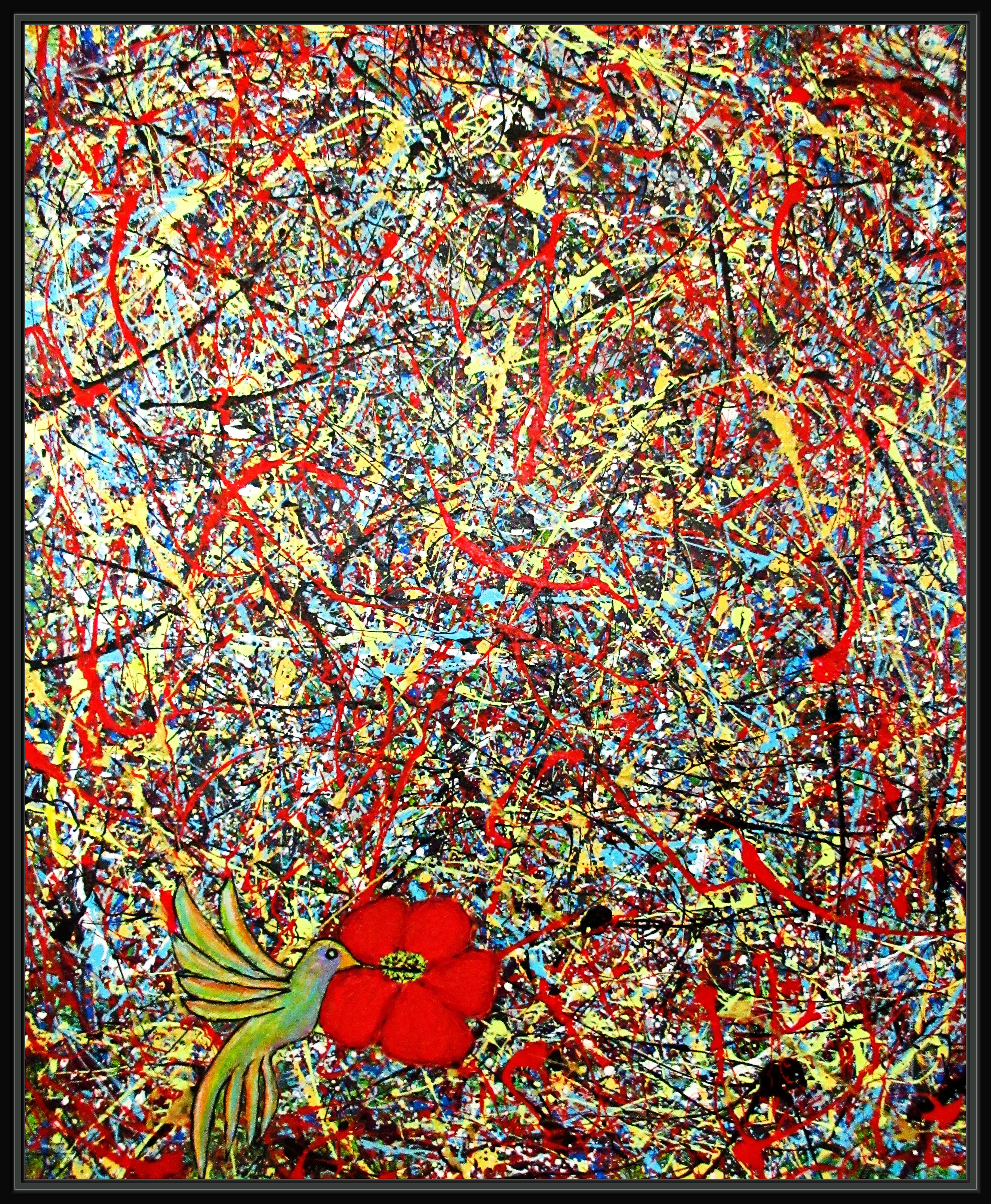 Abstract Animal Acrylic Painting By Tomas Gorjanc - Tomo, 37 X 44", Hummingbird, Original Artwork