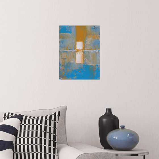 Blue Silver Abstract with Gold White Pattern