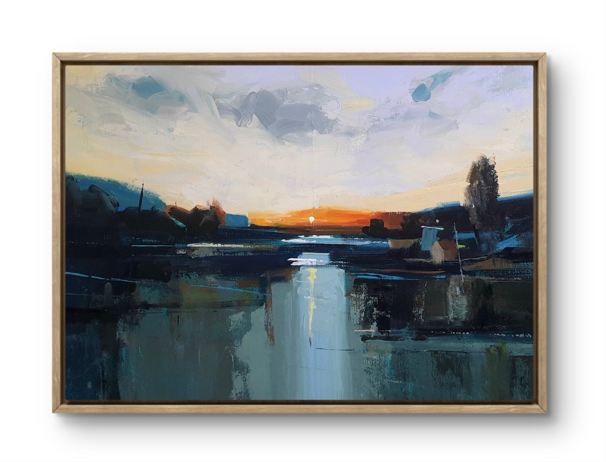 Impressionistic Landscape Acrylic Painting By Athaang Art, 22 X 16, Sunset, Original Artwork