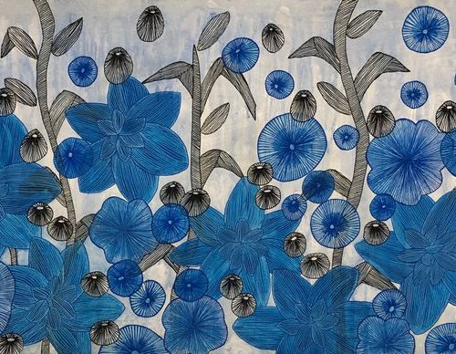 Abstract Blue Blooms CZ19019 by Carol Zsolt