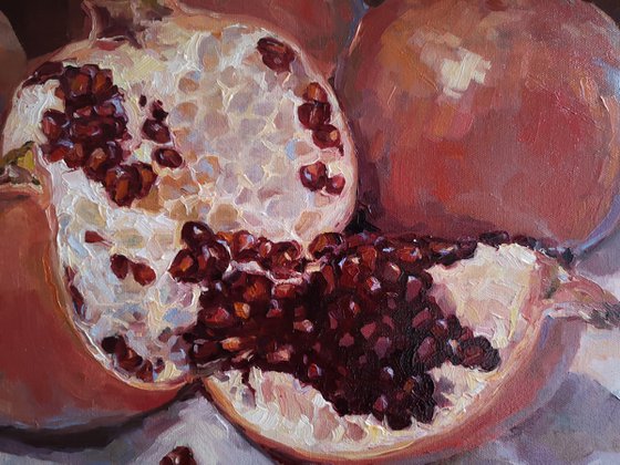 Pomegranates, original, one of a kind, oil on canvas painting