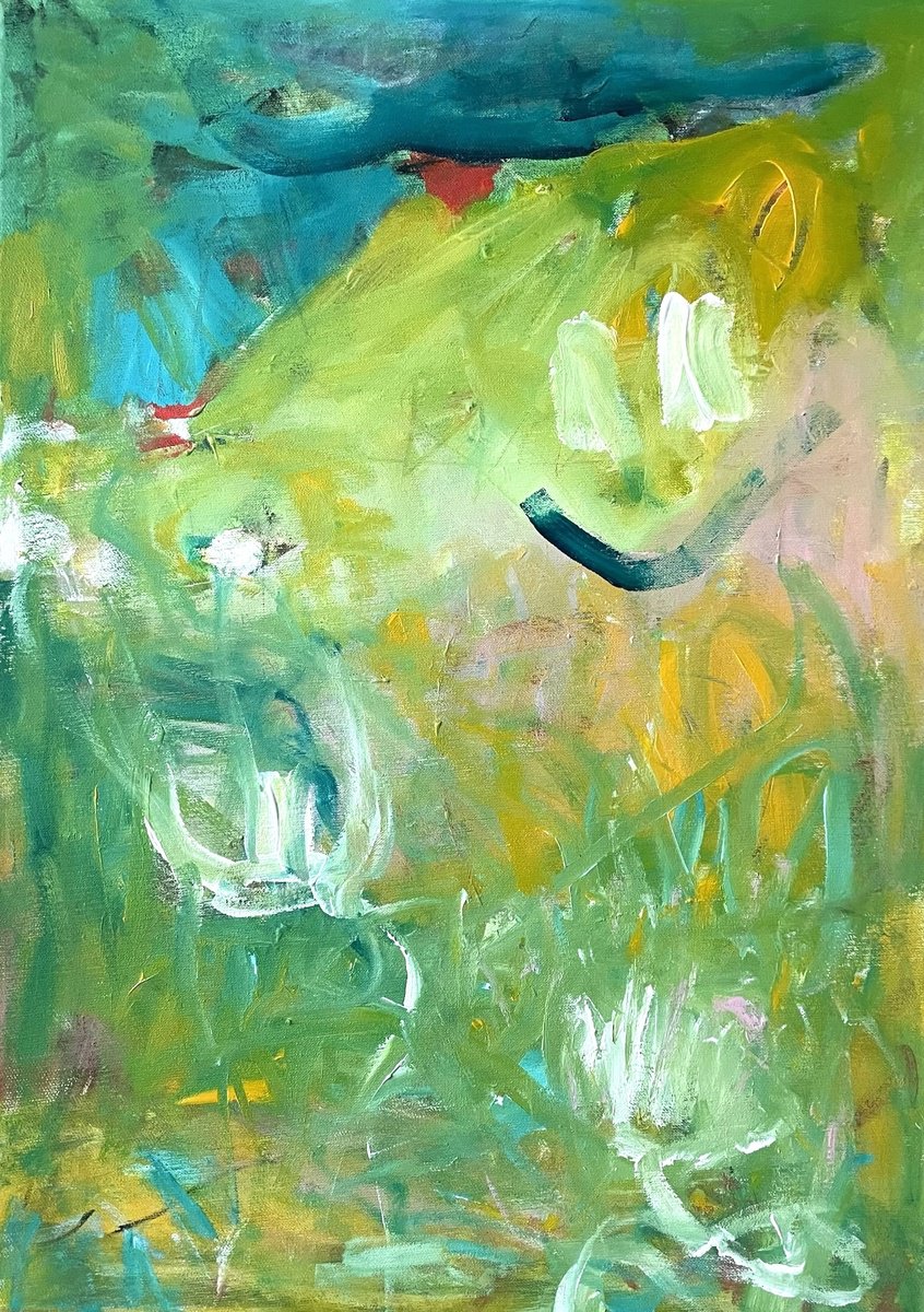 Organic Abstract Acrylic Painting By Christel Haag, 20 X 28, Keep Smiling, Original Artwork