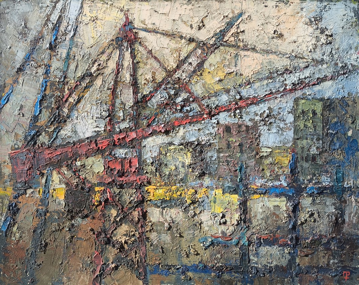 Impressionistic Cityscapes Oil Painting By Narek Qochunc, 20 X 16", The Pulse Of Progress, Original Artwork