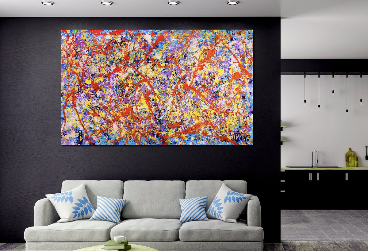 Color Storm With Shining Lights | Large Abstract Painting By Nestor Toro, 58 X 34, Artwork For Sale On Artfinder