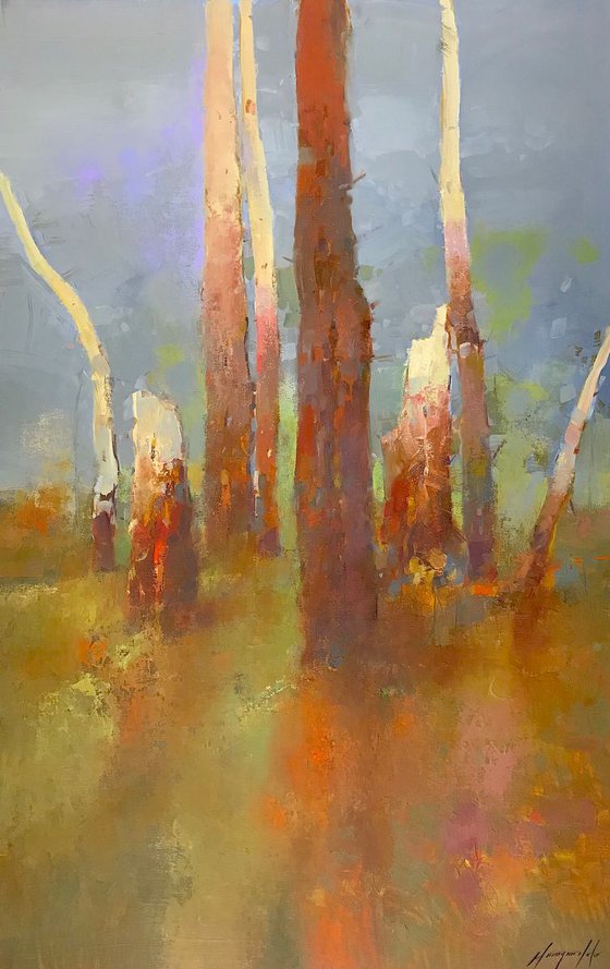Birches Trees, Original oil painting, One of a kind Signed