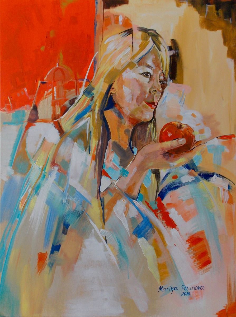 Impressionistic Portrait Acrylic Painting By Maria Paunova, 24 X 31", Take It Now, Original Artwork