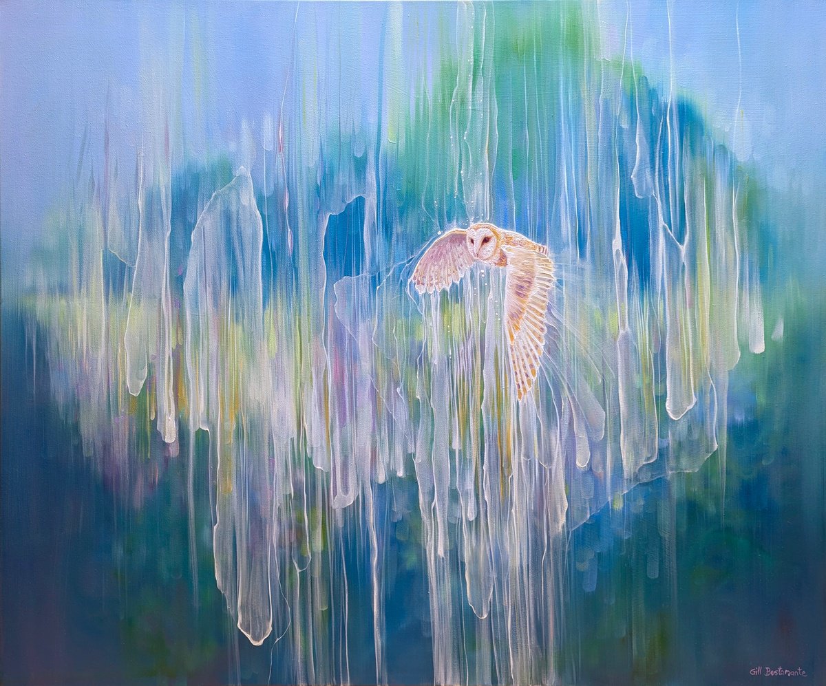 Abstract Animal Oil Painting By Gill Bustamante, 36 X 30, The Owls Symphony, Original Artwork