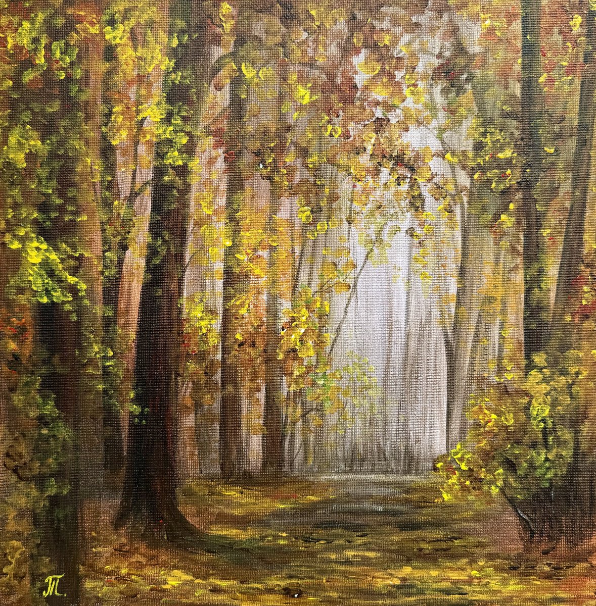 Impressionistic Landscape Acrylic Painting By Tanja Frost, 12 X 12", Autumn Park, Original Artwork