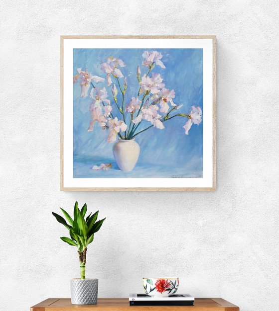 Light Irises on blue