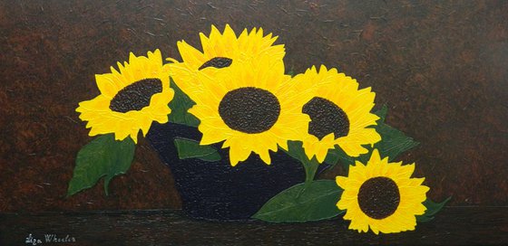 Summer Kiss - large still life sunflower painting, home office decor