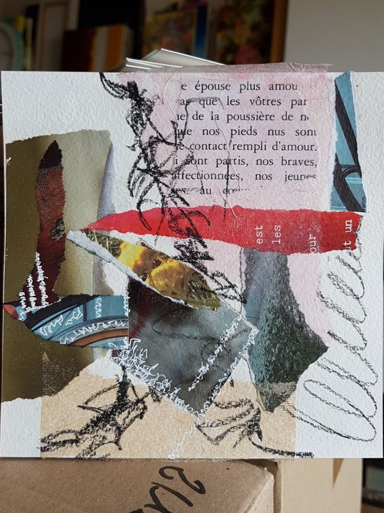 The dust under our feet and our hearts filled with love - mixed media collage on paper - small size