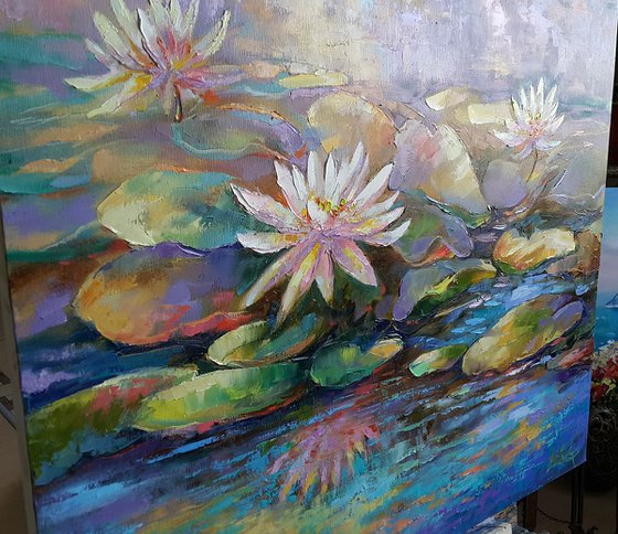 Waterlilies Pond - large Original oil Painting on Canvas