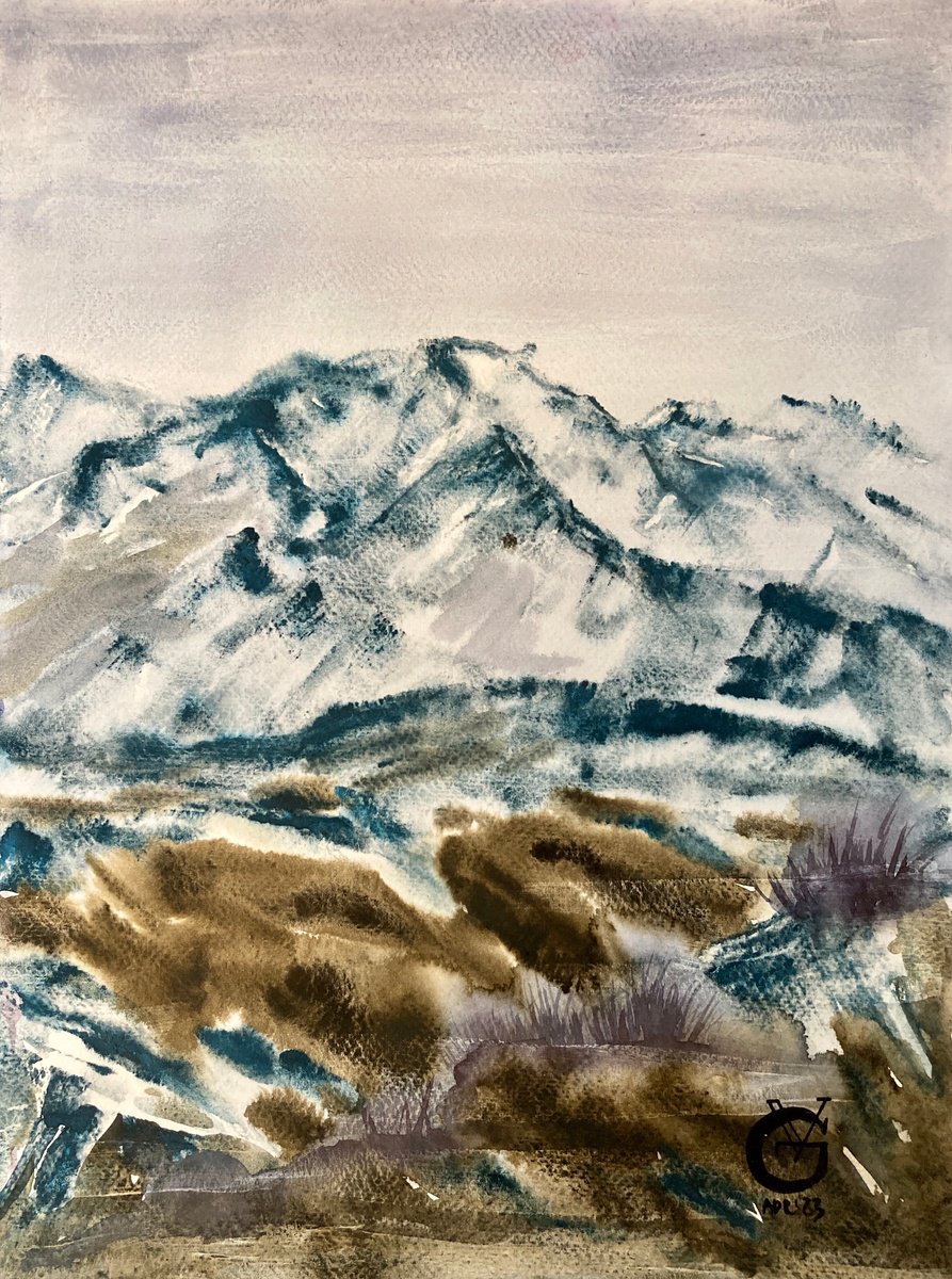 Impressionistic Landscape Watercolour By Valeria Golovenkina, 12 X 16", Ile Alatau #6, Original Artwork