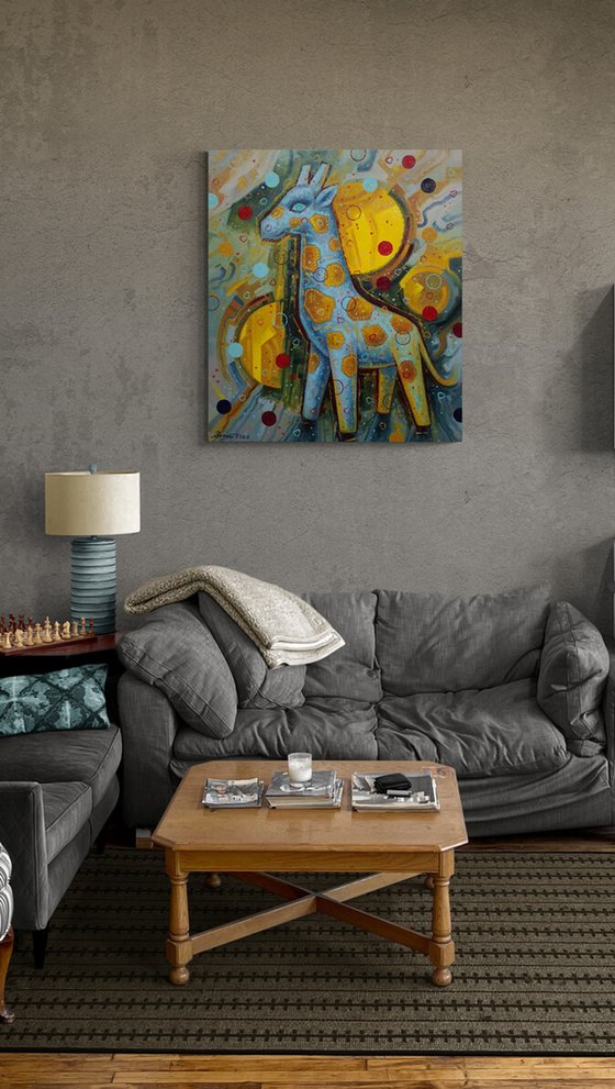 The giraffe is walking