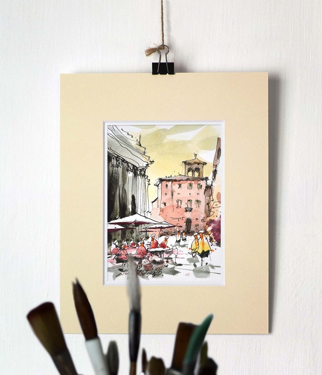 Watercolor painting, Trastevere, Rome. by Marin Victor