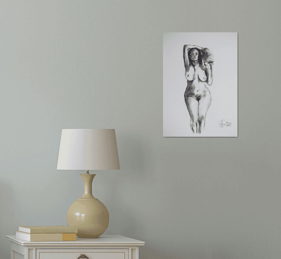 Nude in charcoal. 20. Black and white minimalistic female girl beauty body positive